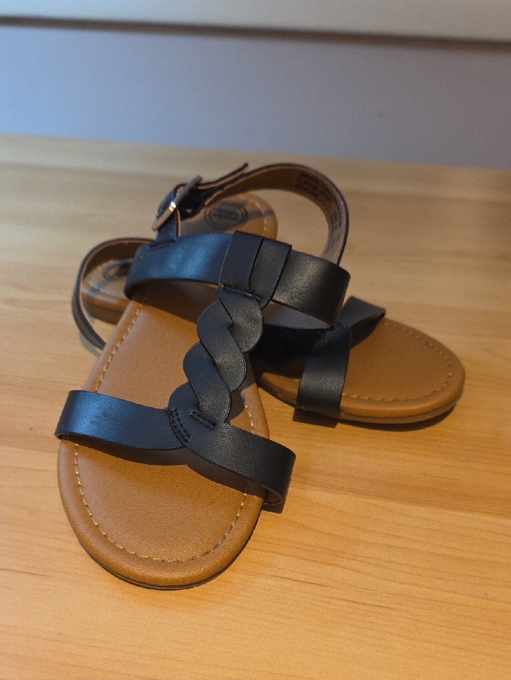 wonder nation Black Braided Strap Sandals with Tan Footbed